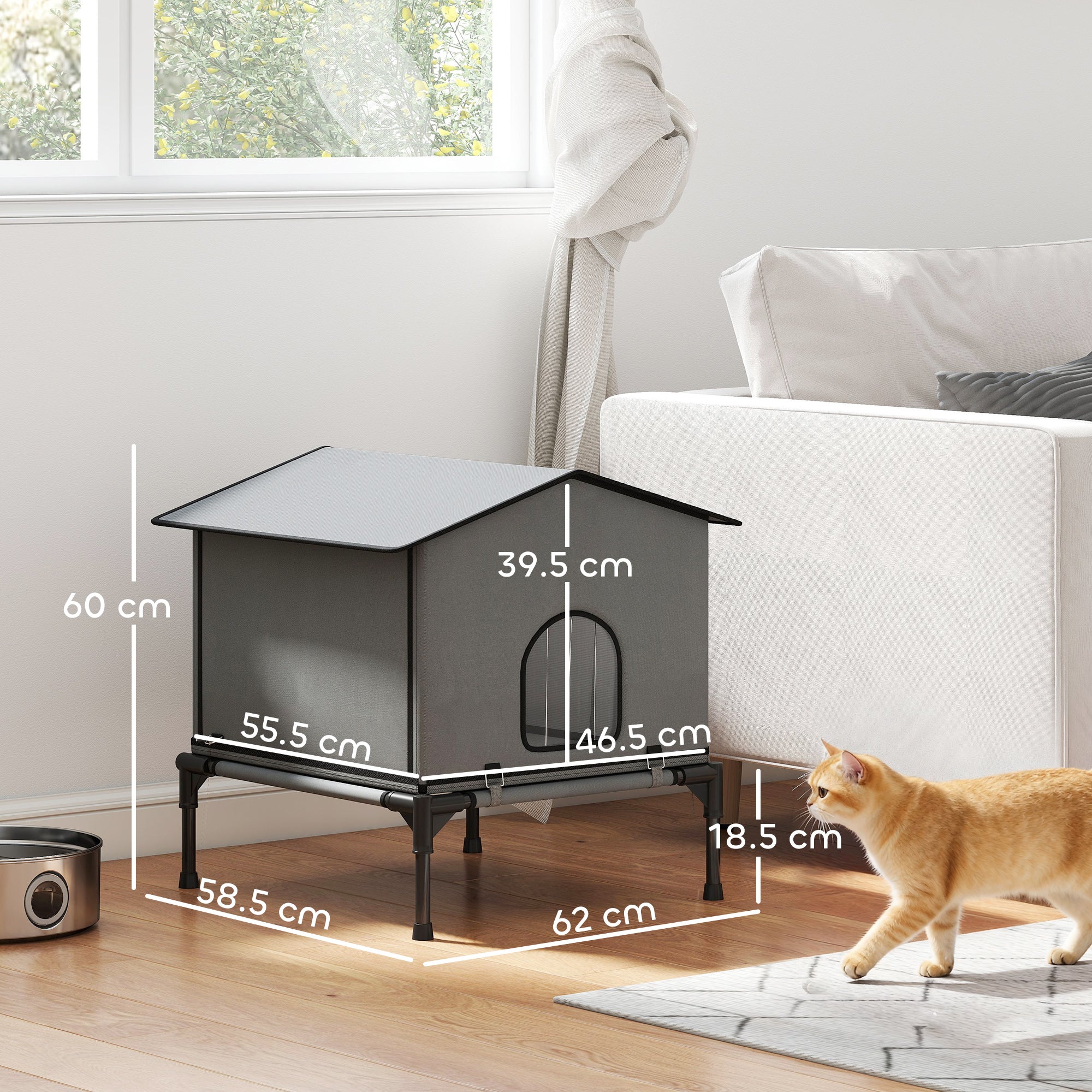 Kozy Outdoor Cat House, Waterproof Insulated Cat Kennel with Elevated Base, Foldable Feral Kitty Shelter for Kittens, Grey