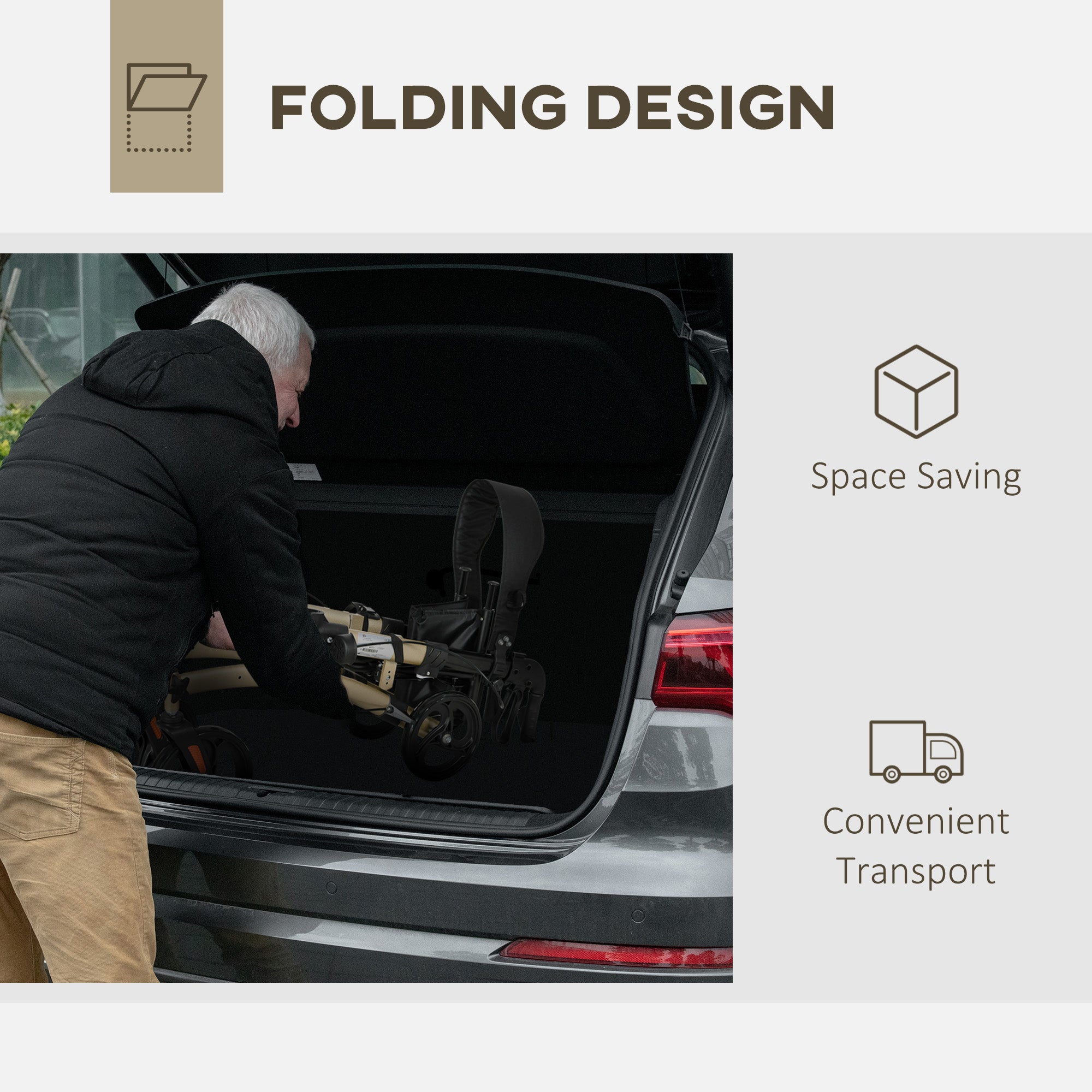 Kozy Folding Rollator with Cane Holder, Adjustable Handle Height and Aluminum Frame, 4 Wheeled Mobility Walker with Seat and Bag, Gold