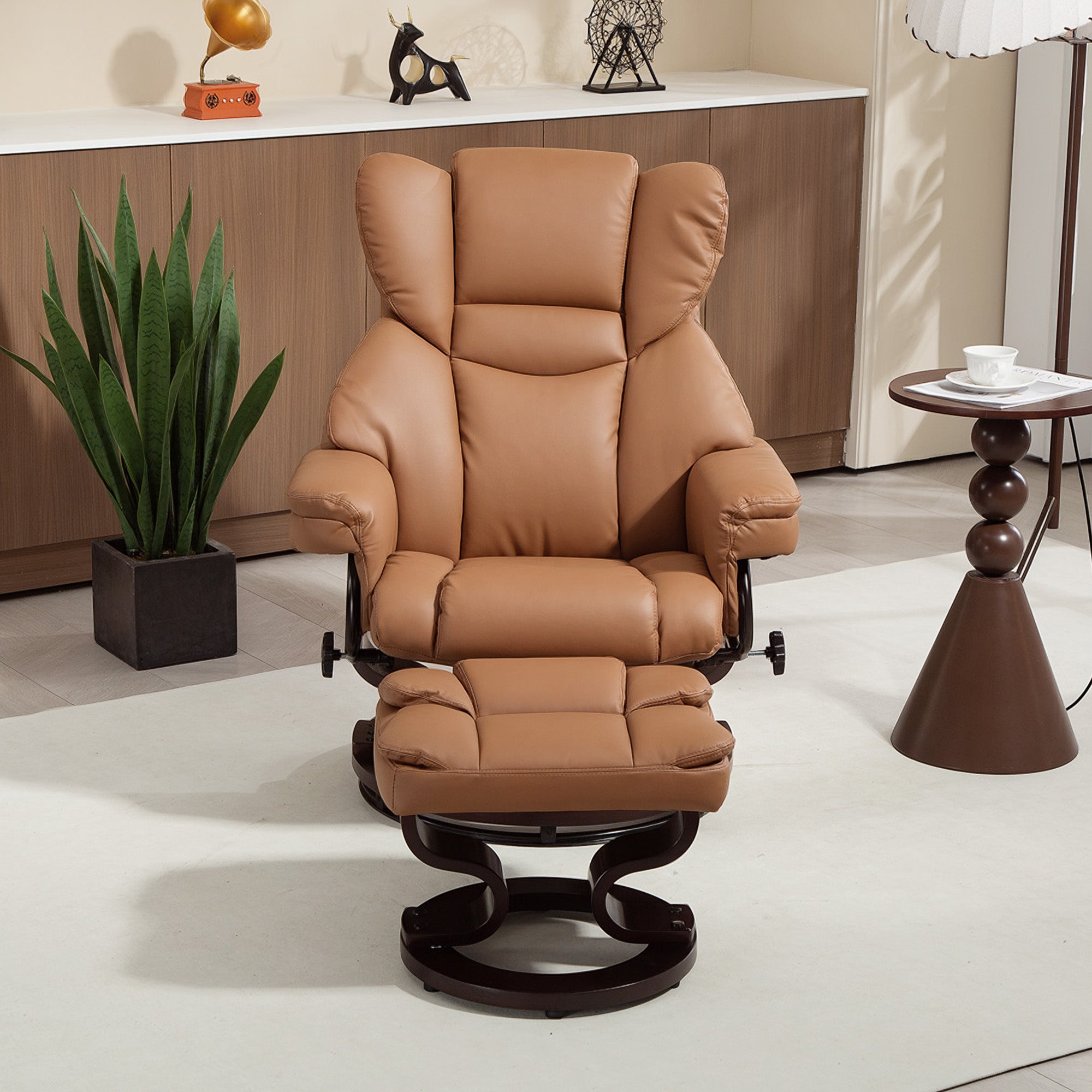Kozy - Faux Leather Reclining Chair and Footstool - Brown