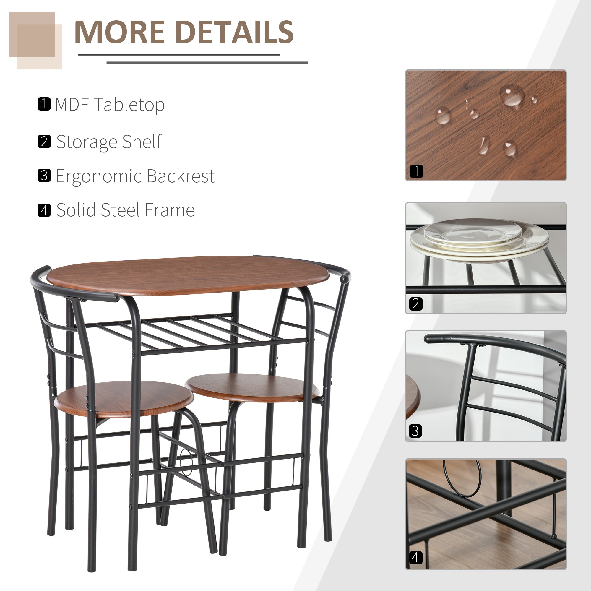 HOMCOM MDF 2 Person Dining Table Set 2