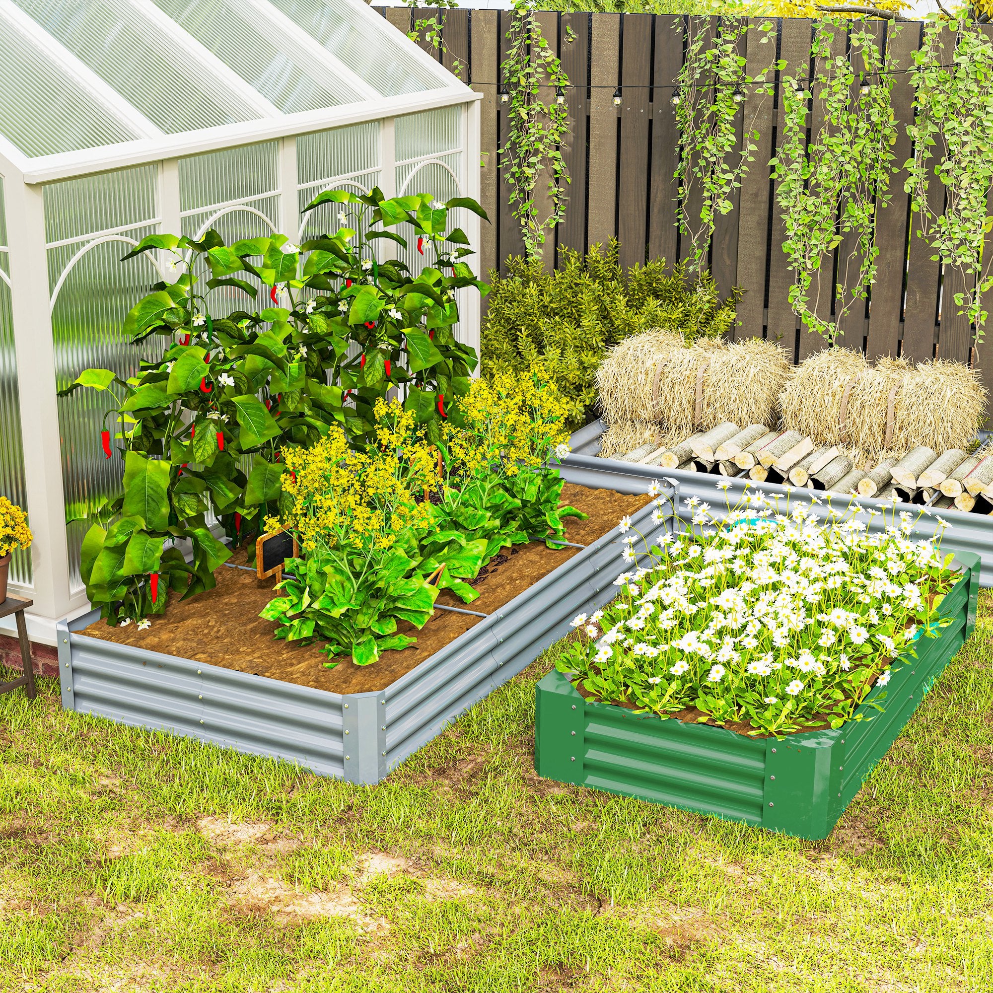 Kozy - 240 x 120cm Galvanised Steel Open Planter - Silver