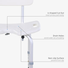 Kozy 8-Level Height Adjustable Bath Stool Spa Shower Chair Aluminum w/ Non-Slip Feet, Handle for the Pregnant, Old, Injured