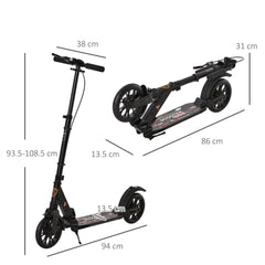 Kozy Adult Teens Kick Scooter Foldable Height Adjustable Aluminium Ride On Toy for 14+ w/ Rear Wheel & Hand Brake, 200mm Big Wheels, Shock Mitigation System - Black