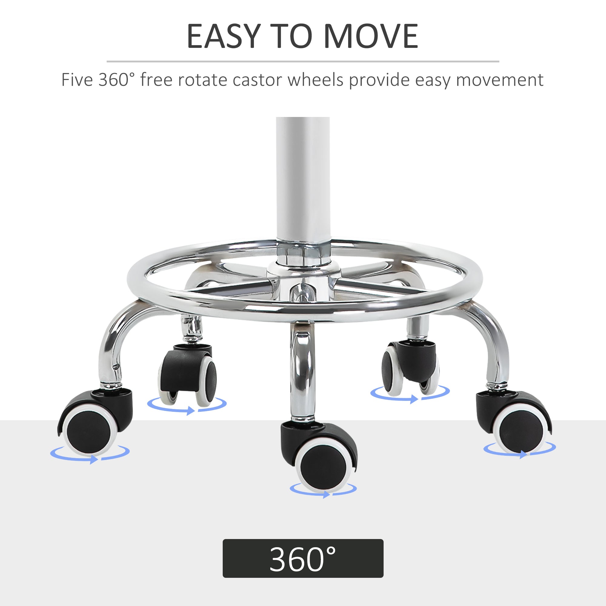 Kozy Round Rolling Stool, PU Leather Height Adjustable Stool Chair with Wheels and Swivel Seat for Salon, Massage, Spa, Home Kitchen, Black