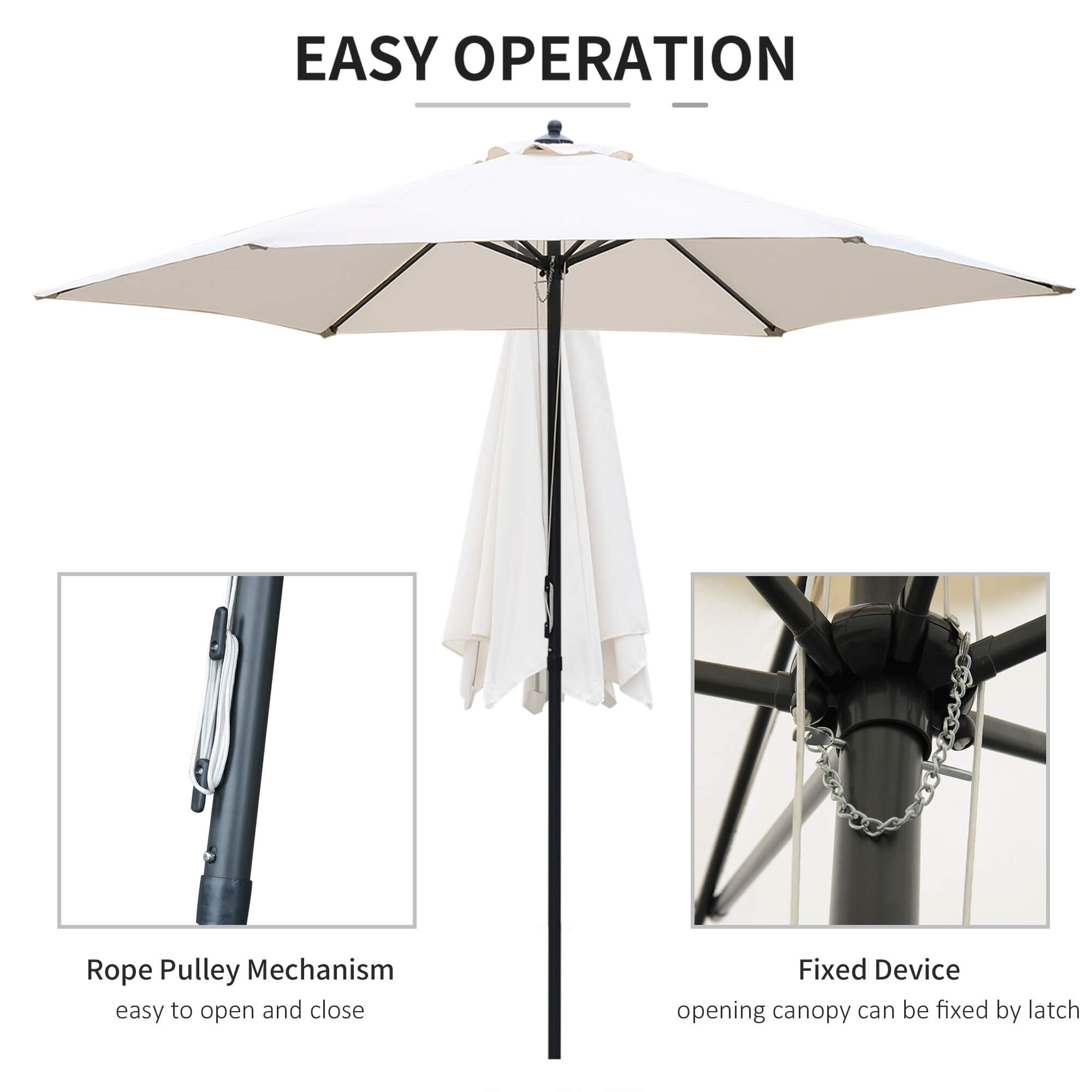 Outsunny 2.8m Garden Parasol Umbrella, Round Outdoor Market Table Umbrella, Parasol Patio Umbrella, 6 Ribs Manual Push, Sun Shade Canopy, Off