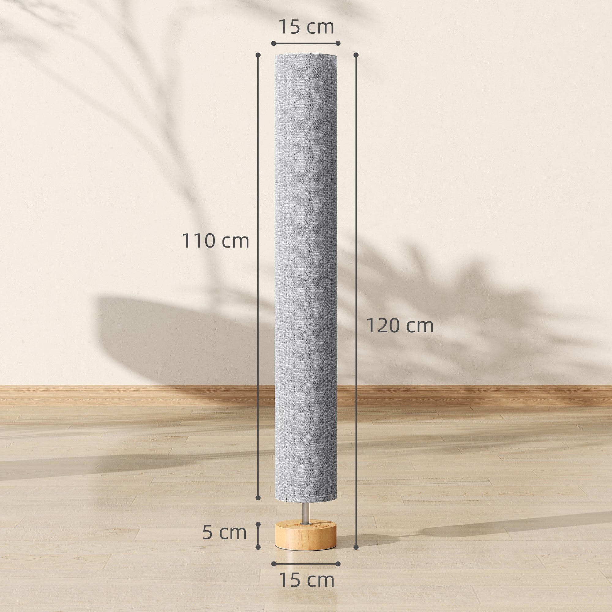 Kozy - LED Floor Lamp for Living Room, 120cm Modern Standing Lamp with 3000K/4500K/6500K Colour Temperatures, Linen Shade and Wooden Base, Grey