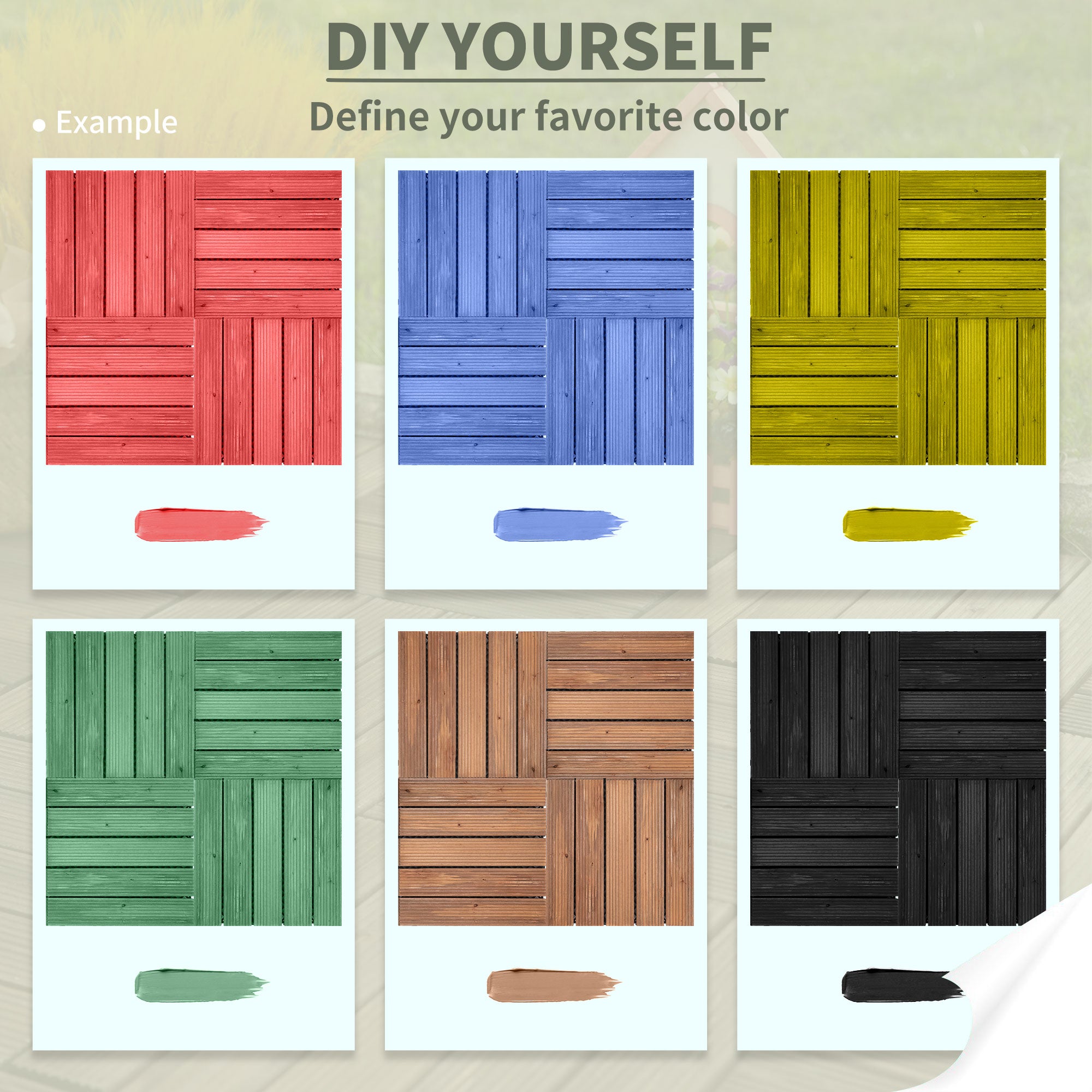 Kozy 27 Pcs Solid Wood Interlocking Decking Tiles For Patio, Balcony, Roof Terrace, Hot Tub, Black, (30 x 30 cm Per Piece)