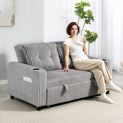 Kozy 2 Seater Click Clack Sofa Bed with Pull Out Design, Corduroy Upholstery - Light Grey
