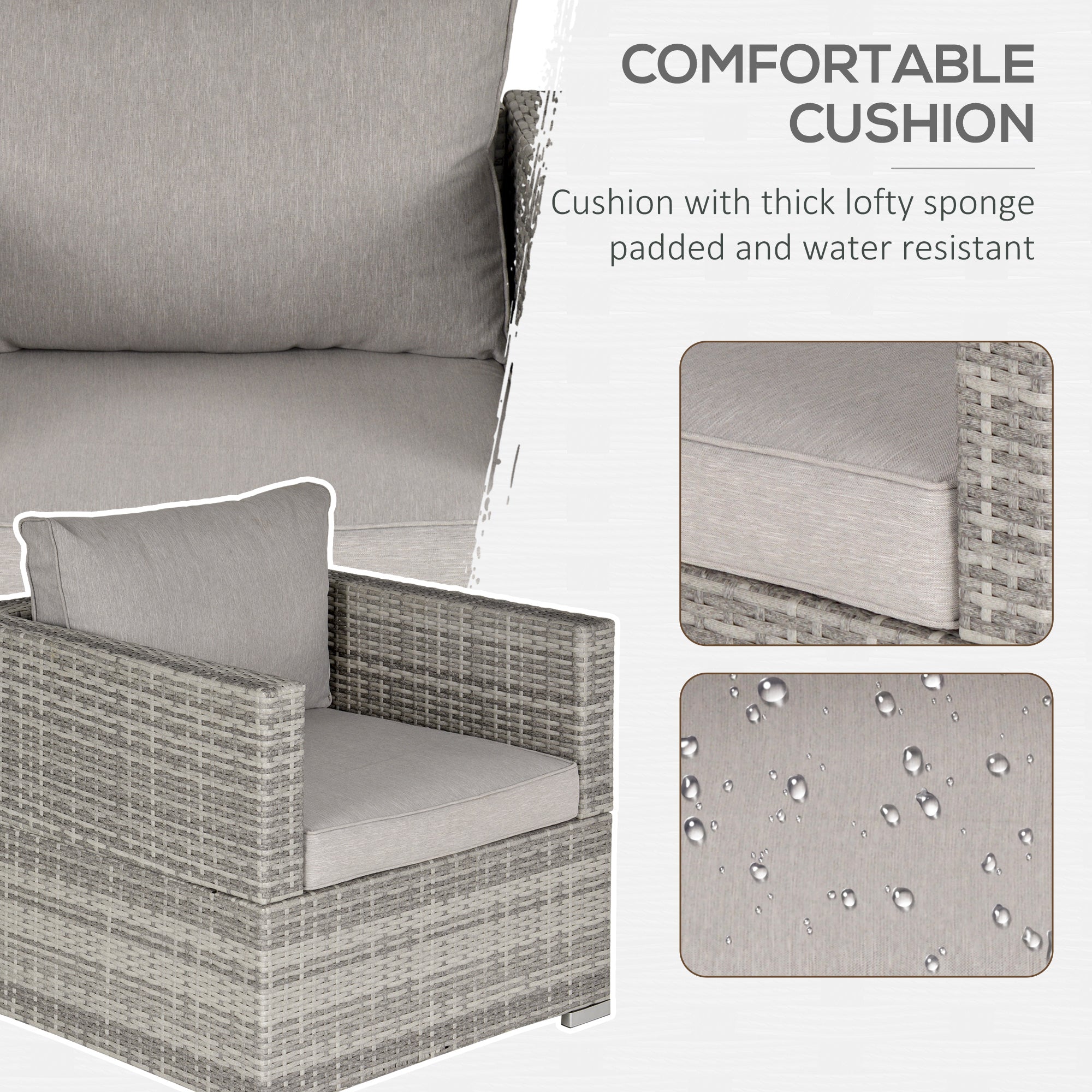 Kozy Single Seater Rattan Chair Sofa with Padded Cushions, All-Weather PE Wicker Weave Garden Armchair with Armrests, Grey