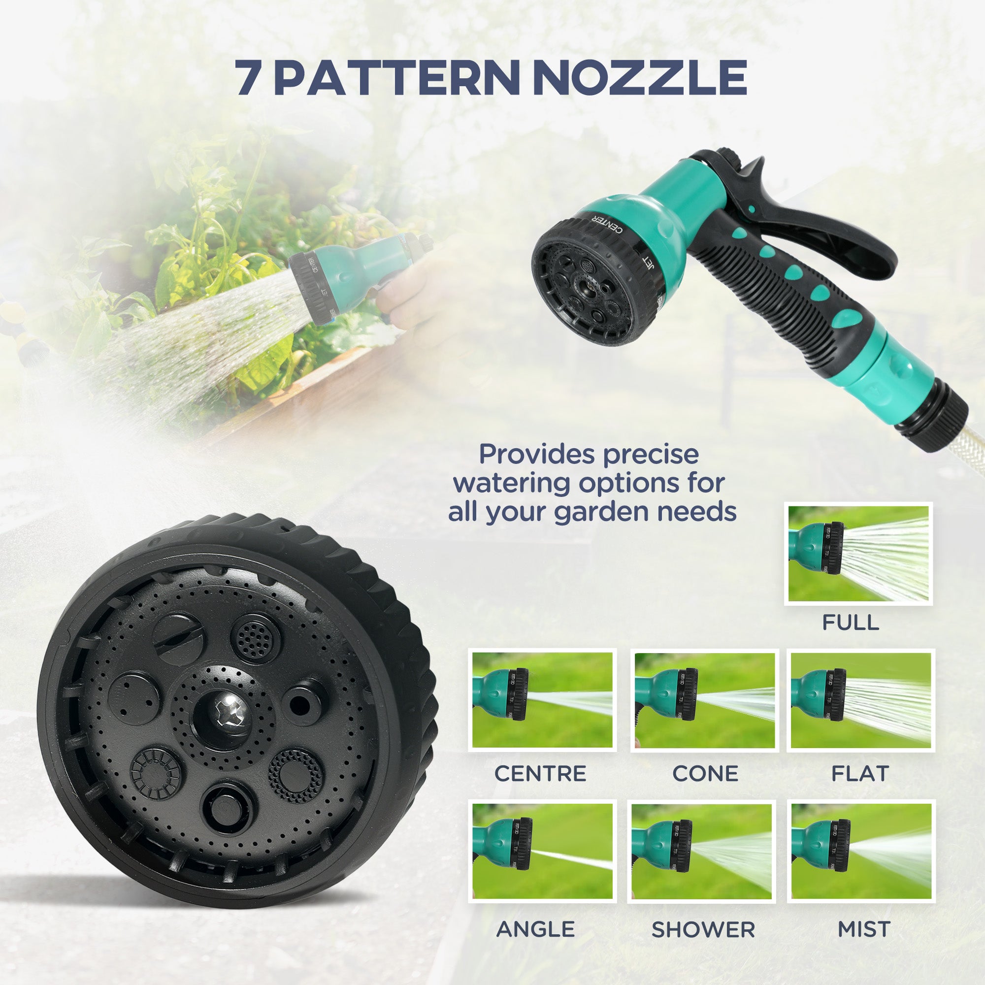 Kozy - Retractable Hose Reel Wall Mounted, 30+2m Garden Hose Pipe Reel with Lock, Auto Rewind, 7 in 1 Spray Nozzle, Includes Wall Fixings, 180° Swivel, Outdoor Watering, Grey