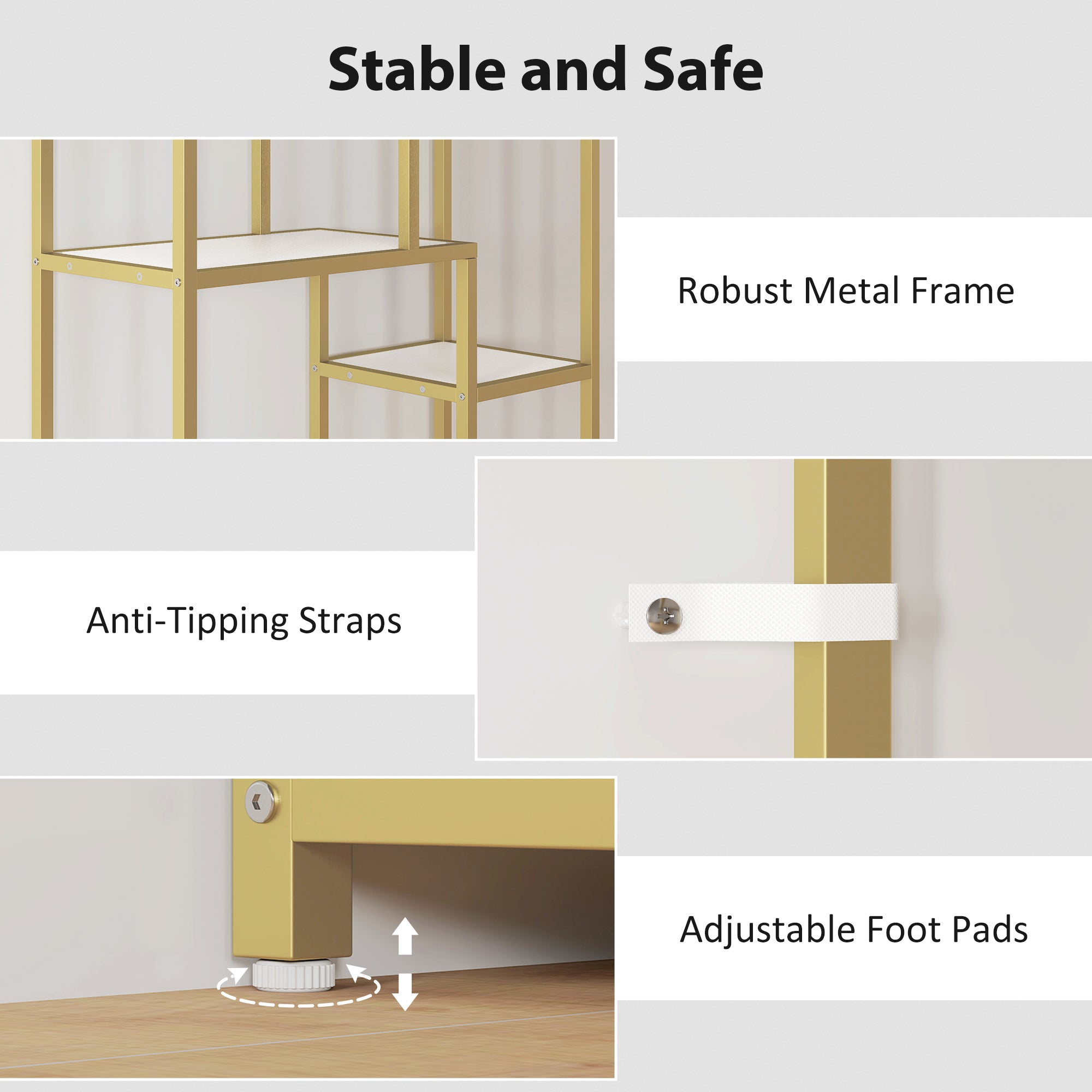 Kozy Seven-Tier Geometric Bookcase - White/Gold Tone