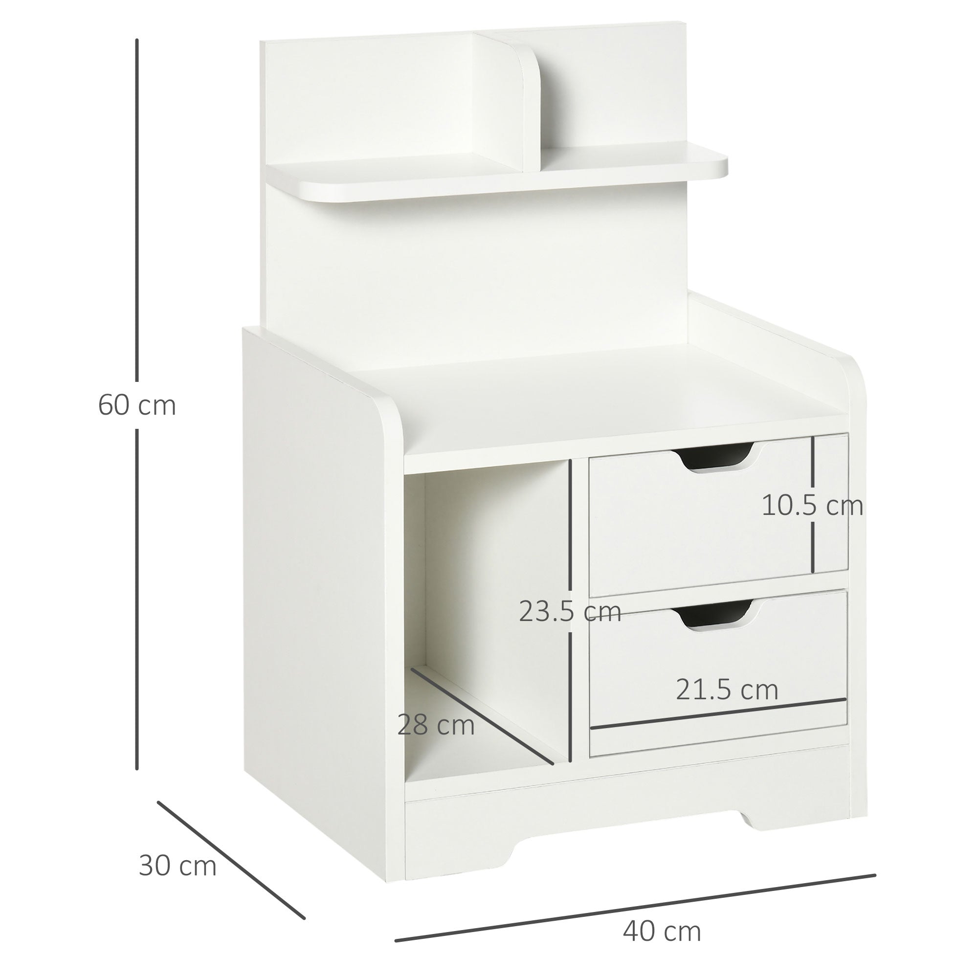 Kozy Bedside Table, Small Bedside Cabinet with 2 Drawers and Storage Shelves, Modern Nightstand for Bedroom, White
