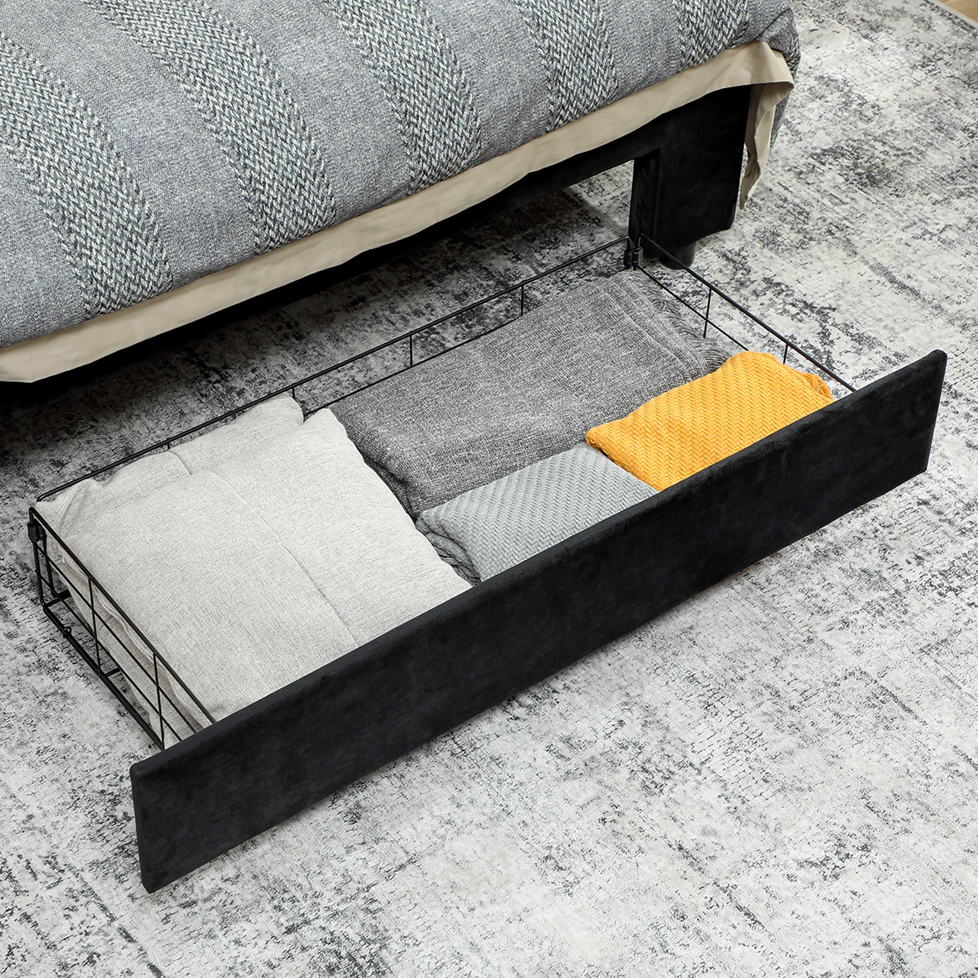 Kozy - King Size Ottoman Bed Frame, with Front Drawer - Black