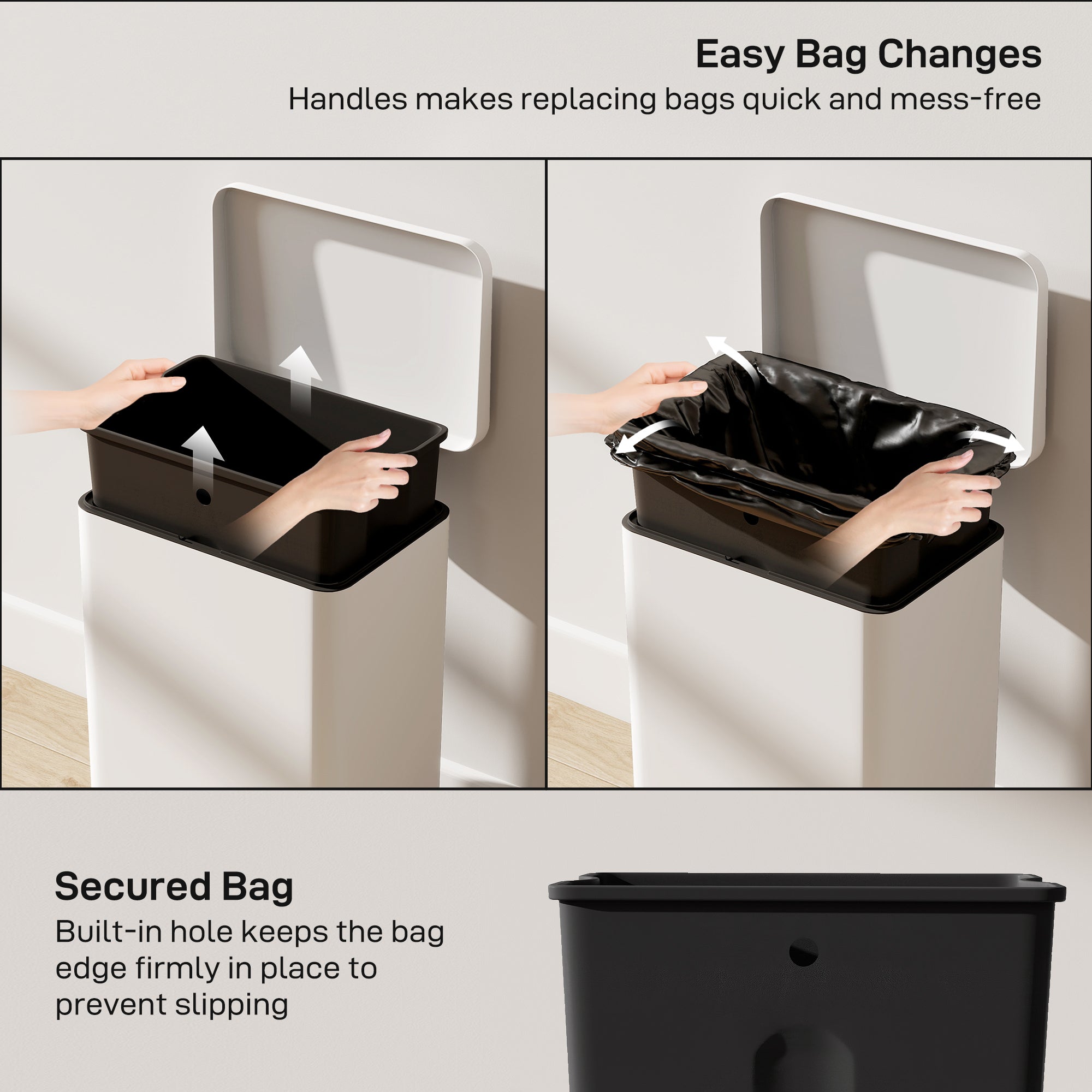 Kozy 20L Kitchen Bin with Soft-Close Lid and Stay-Open Function, Pedal Bin with Removable Inner Bucket for Kitchen, Office, Home, Cream