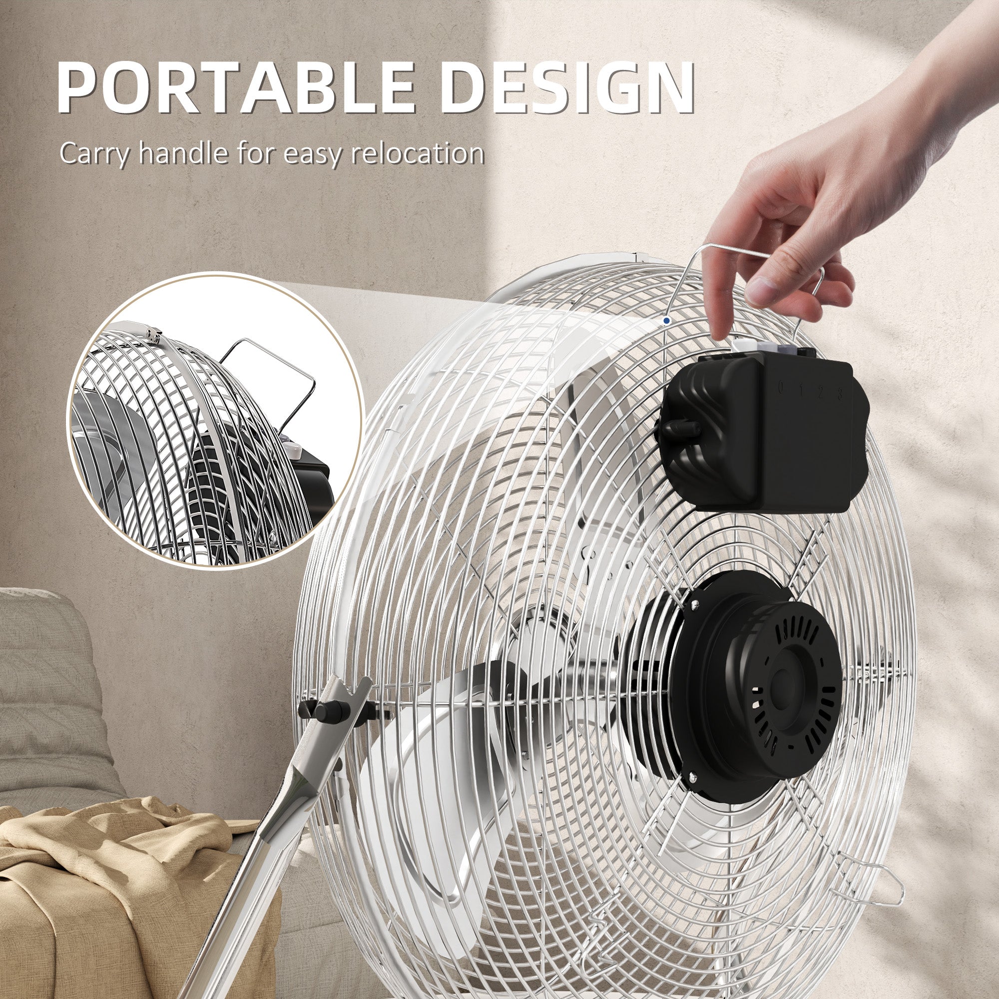 Kozy Metal Floor Fan with 3 Speeds & 120° Adjustable Tilt - Silver Tone
