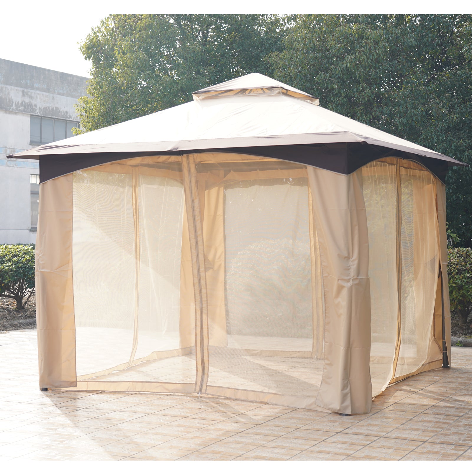 Outsunny 3.2m x 3.2m Vented Roof Steel Frame Gazebo Beige