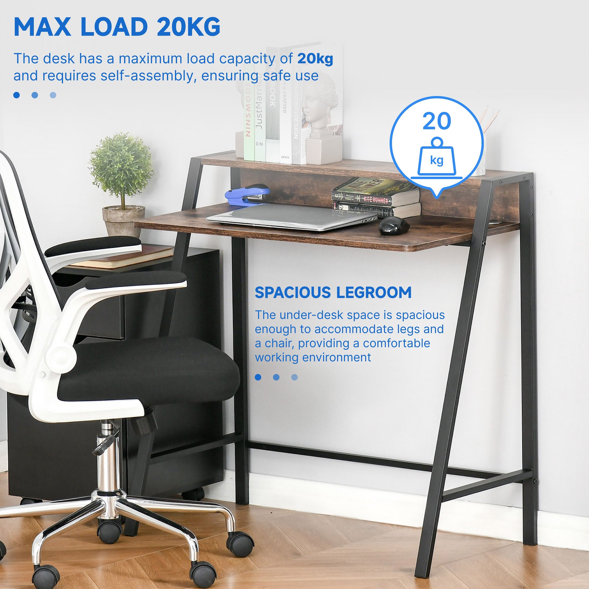 Kozy Writing Desk Computer Table Home Office PC Laptop Workstation Storage Shelf 84L x 45W cm Rustic Brown