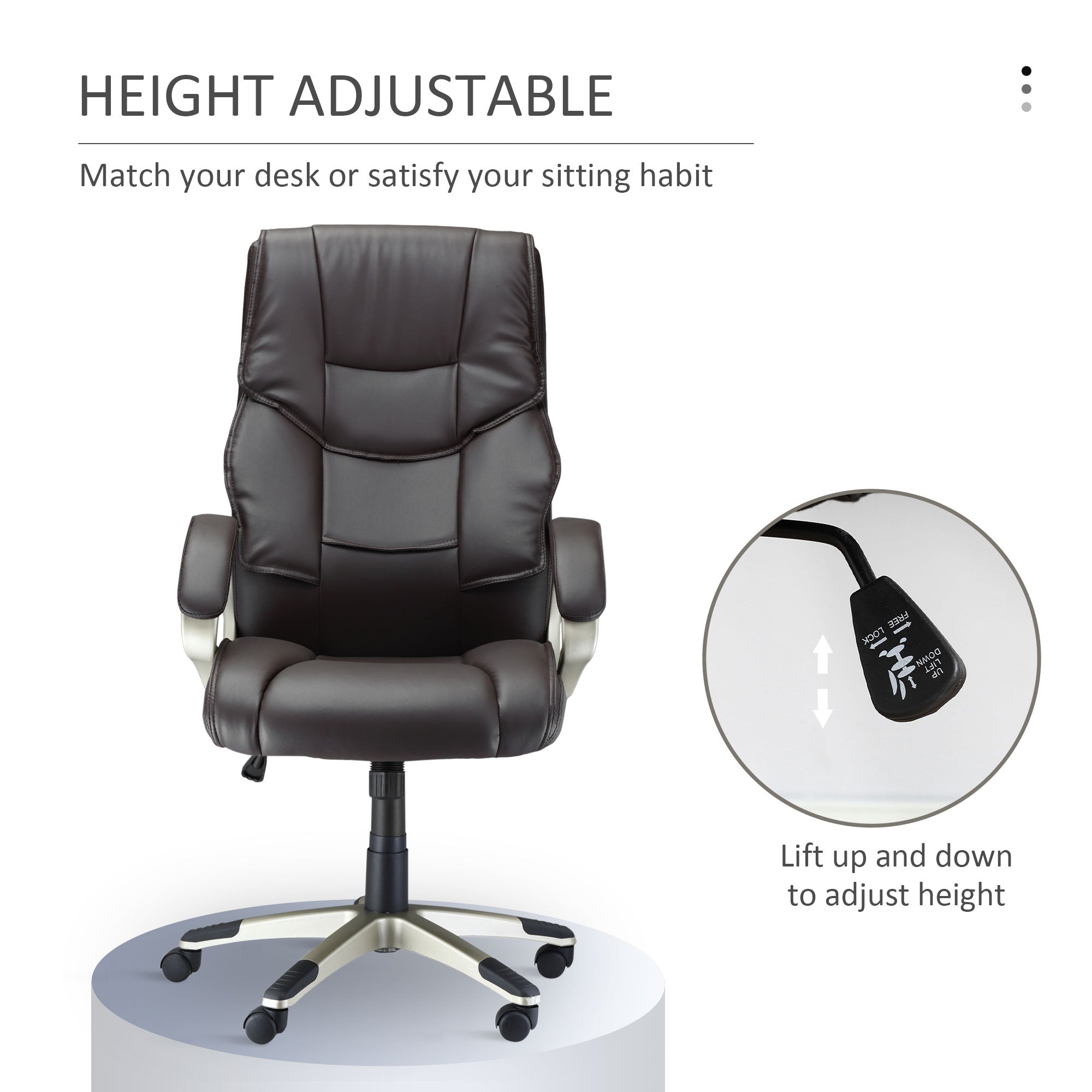 HOMCOM Home Office Chair, Computer Desk Chair with Faux Leather, Adjustable Height, Rocking Function, Executive Office Chair, Brown | Aosom UK