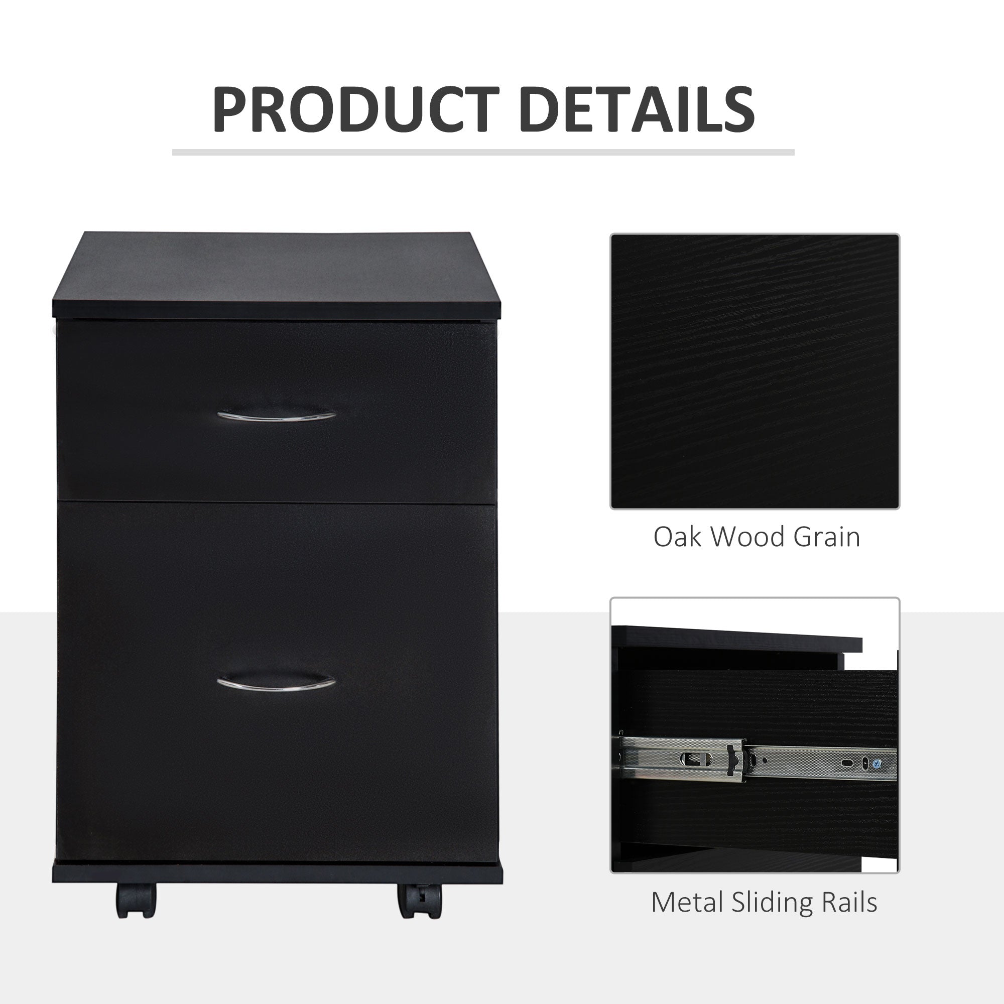 Kozy Two Drawer Filing Cabinet with Wheels- Black Wood Grain