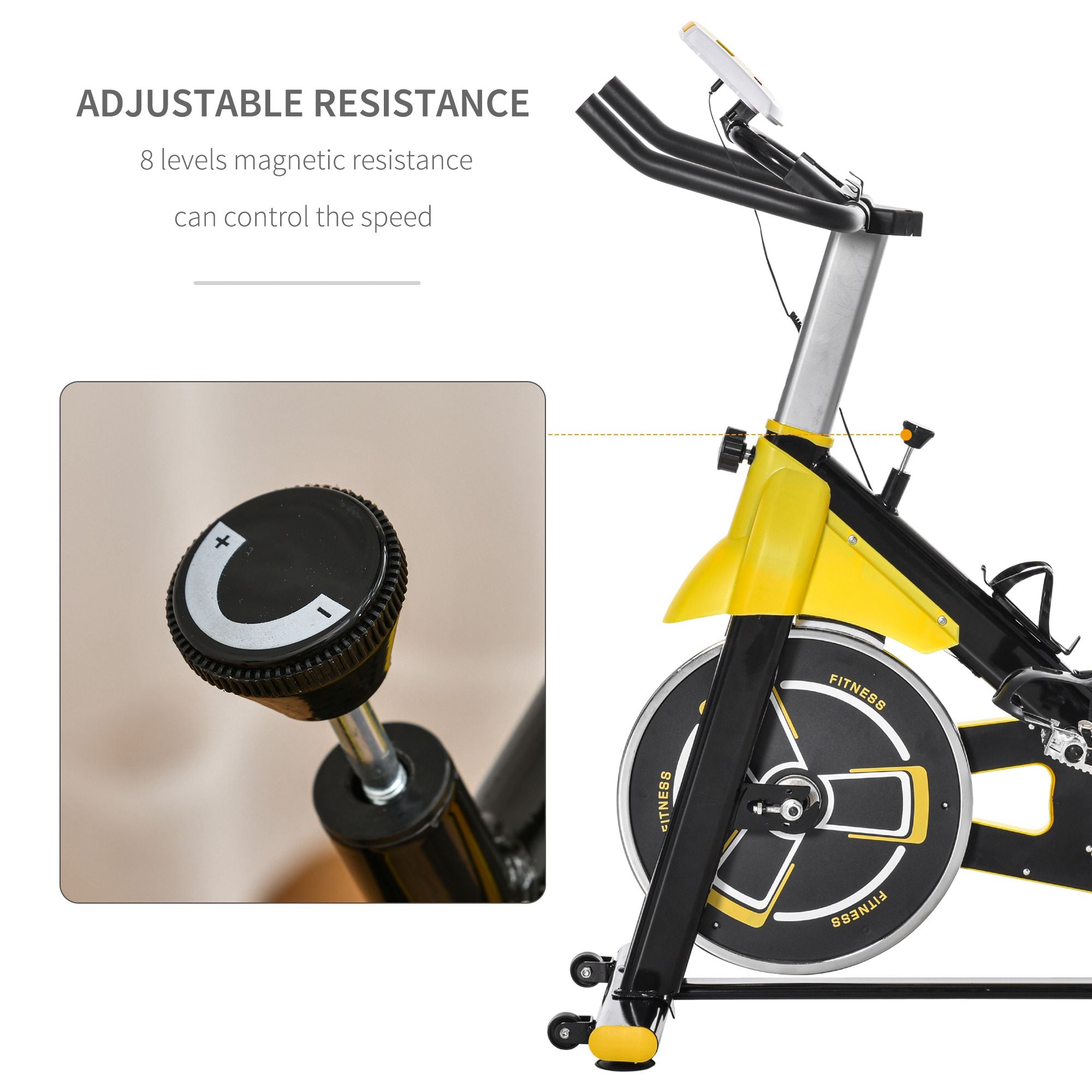 Kozy Exercise Bike, with 6kg Flywheel Belt Drive, Adjustable Resistance, LCD Display - Yellow