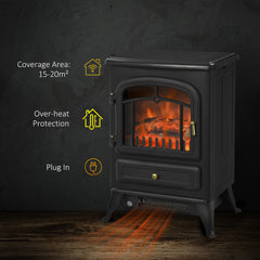Kozy - Freestanding Electric Fireplace Indoor Heater Glass View Log Wood Burning Effect Flame Portable Fireplace Stove 950/1850W Black