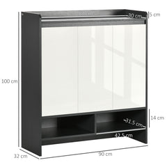 Kozy High Gloss Shoe Cabinet with White Doors and Open Shelves, Hallway Shoe Cupboard Storage Organizer for 19 Pairs of Shoes, Grey