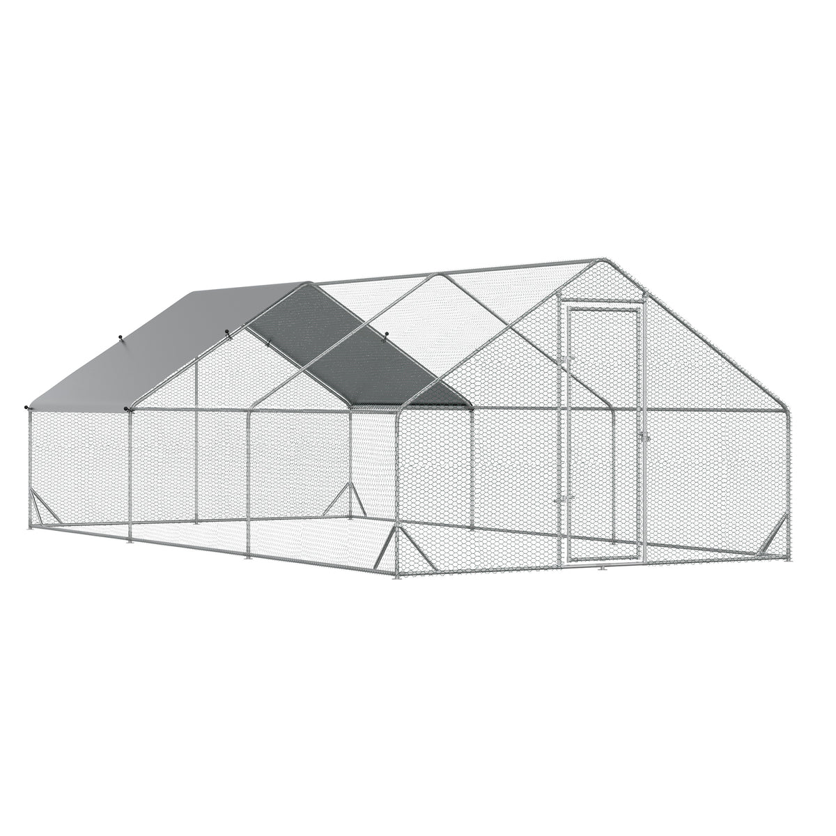 Kozy Large Hen Coop, Galvanised Walk In Chicken Run with Cover, 6 x 3 x 2m, Silver
