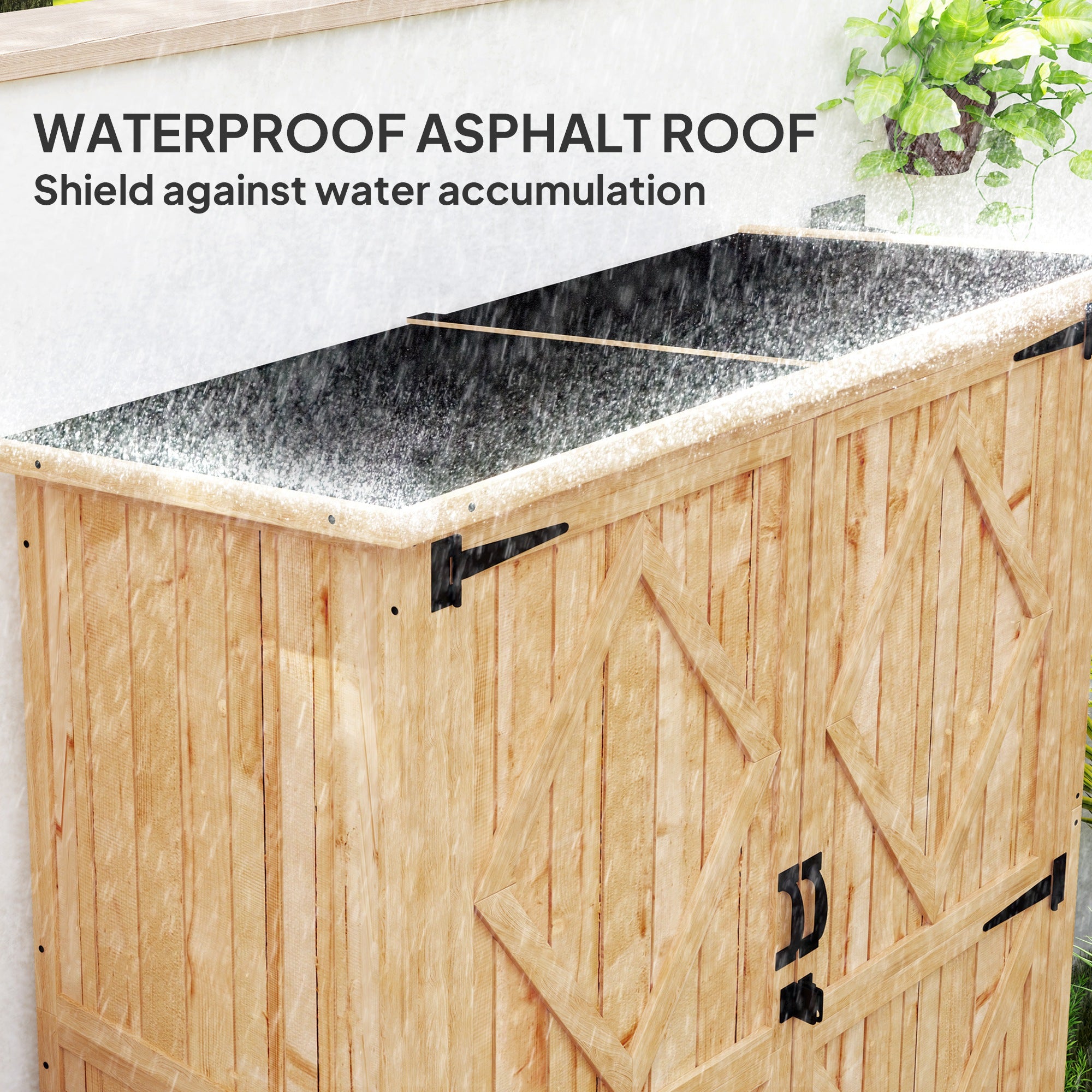 Kozy - Wooden Garden Storage Shed, Tool Storage Cabinet with Asphalt Roof and 2 Shelves for Garden Tools, Equipment, Outdoor Tool Shed with Double Doors, Natural