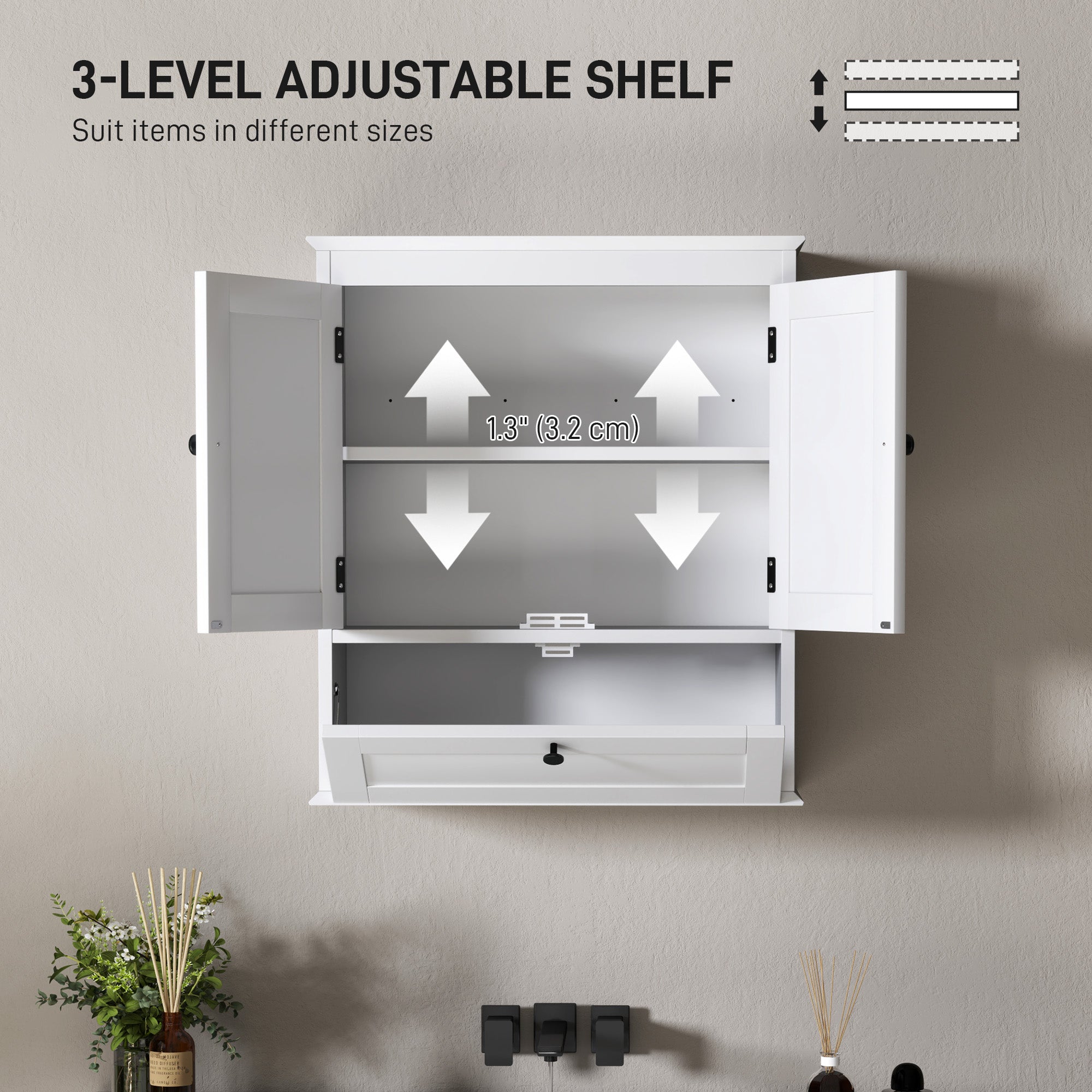 Kozy - Bathroom Wall Cabinet with Adjustable Shelf and Recessed Doors, White