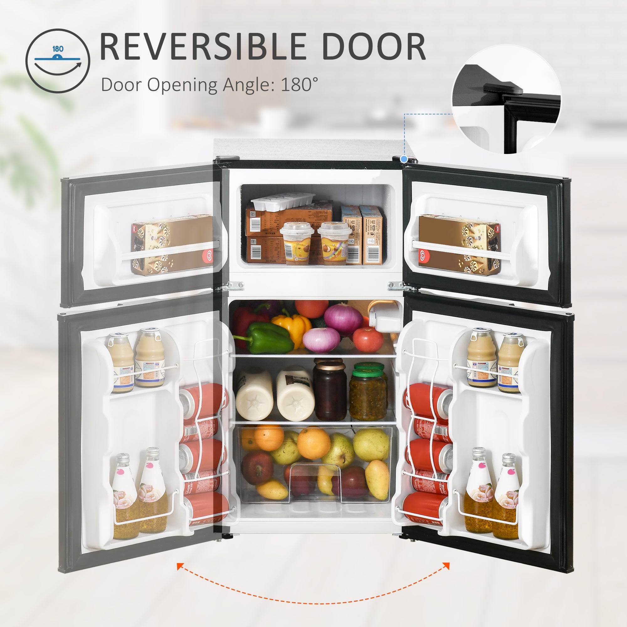 Kozy - 88L Under Counter Fridge Freezer, Small Refrigerator with 5-Setting, 3 Star Freezer Rating, Black