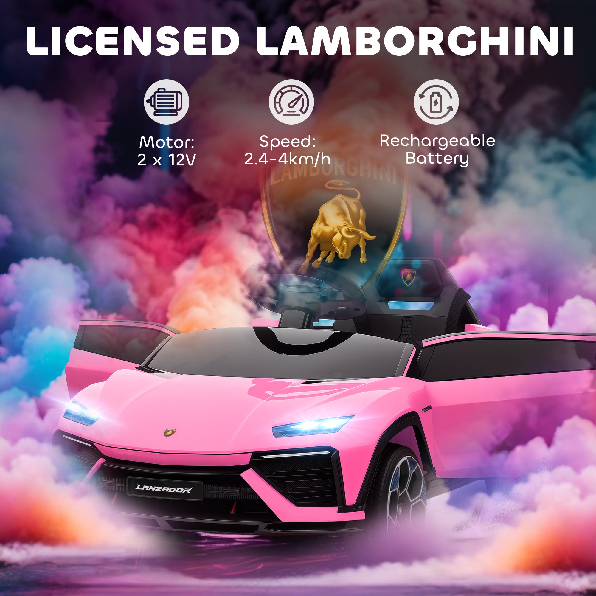 Kozy 12V Licensed Lamborghini Electric Cars for Kids, Ride On Car with Remote Control for 3-6 Years Old, Pink