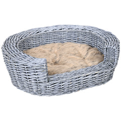 Kozy Wicker Pet Bed Willow Dog Cat Sofa Couch Puppy Basket with Cushion Grey 57L x 46W x 17.5H cm