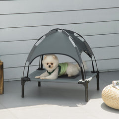 PawHut Elevated Pet Bed: Waterproof Mesh Cot with UV Canopy for Small Dogs, 61 x 46 x 62cm, Grey | Aosom UK