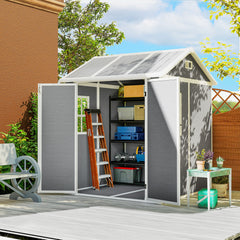 Kozy - 6 x 6ft Garden Shed with Floor, Window, Lockable Doors and Vents, Wood Effect Resin Tool Shed for Outdoor Patio, Grey