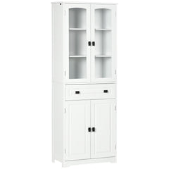 HOMCOM Kitchen Cupboard, Freestanding Storage Cabinet w/ 2 Adjustable Shelves, Drawer & Glass Door for Living Room, Dining Room, 160cm | Aosom UK