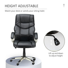 HOMCOM Comfortable Desk Chair Faux Leather Office Chair w/ Adjustable Height & Movable Wheels for Work, Study, Lounge and Bedroom, Black | Aosom UK