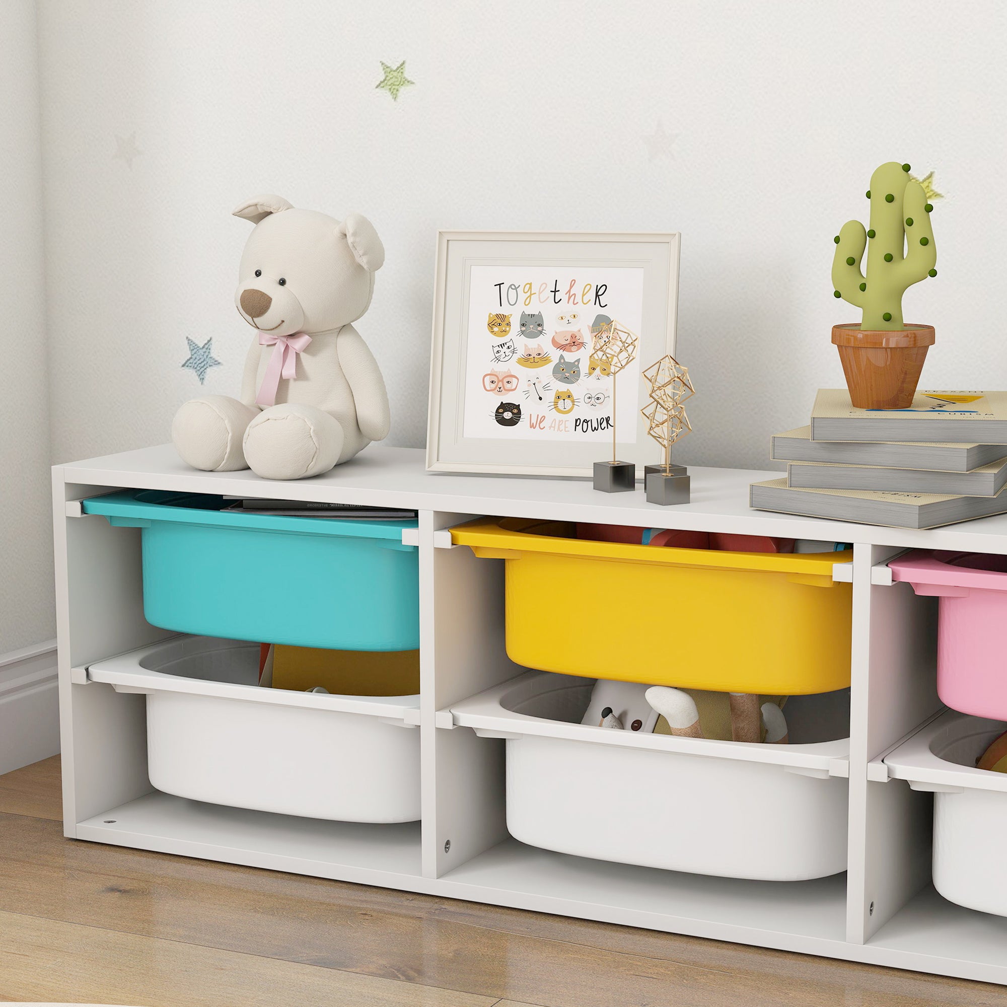 Kozy Low Height 2 Tiers Storage Organiser, Kids Toy Storage Unit with 6 Removable Bins for Bedroom, Nursery, Playroom
