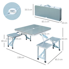 Outsunny Folding Camping Table and Chairs Set, Portable Picnic Table with Stools, Aluminium Outdoor Garden BBQ Party Field Kitchen