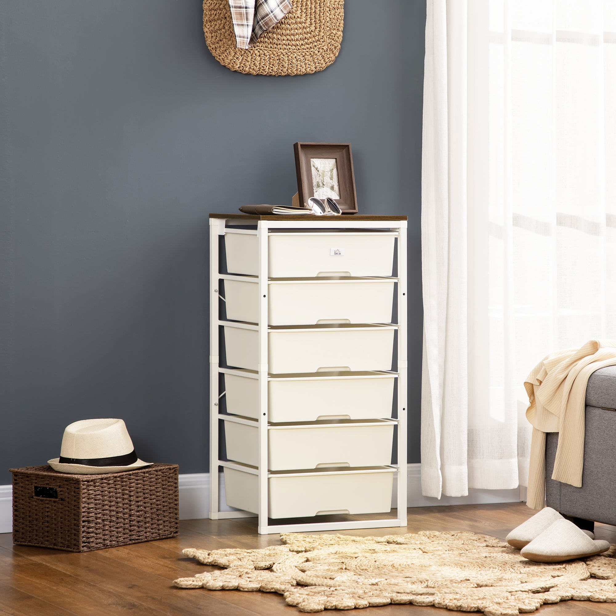 Kozy Bedroom Chest of Drawers, 6-Drawer Dresser, Tall Storage Drawer Unit with Steel Frame for Living Room, White
