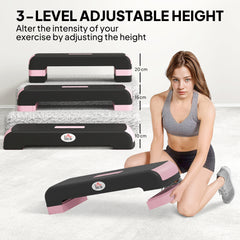 Kozy - Aerobic Step with 3-Level Adjustable Heights for Home, Office Exercise, Black and Pink