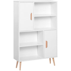 HOMCOM Sideboard Bookshelf Free Standing Bookcase Shelves Unit Display Storage Cabinet Wooden Leg w/ Two Doors White