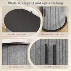 Kozy Tambour Sideboard with Fluted Sliding Doors, Modern Kitchen Cupboard with Storage Shelves and Wooden Legs, Grey