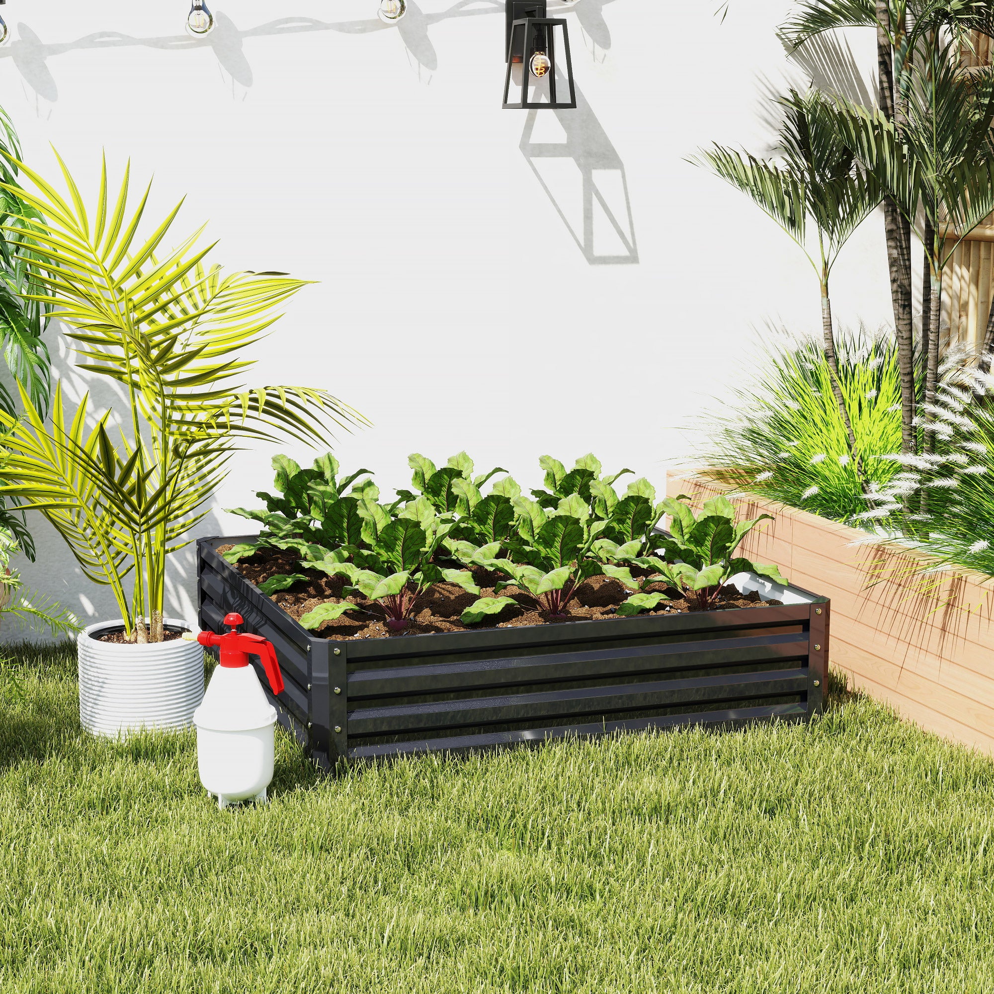 Kozy 432L Square Raised Garden Bed Box with Weatherized Steel Frame for Vegetables, Flowers and Herbs, 120 x 120 x 30cm, Grey