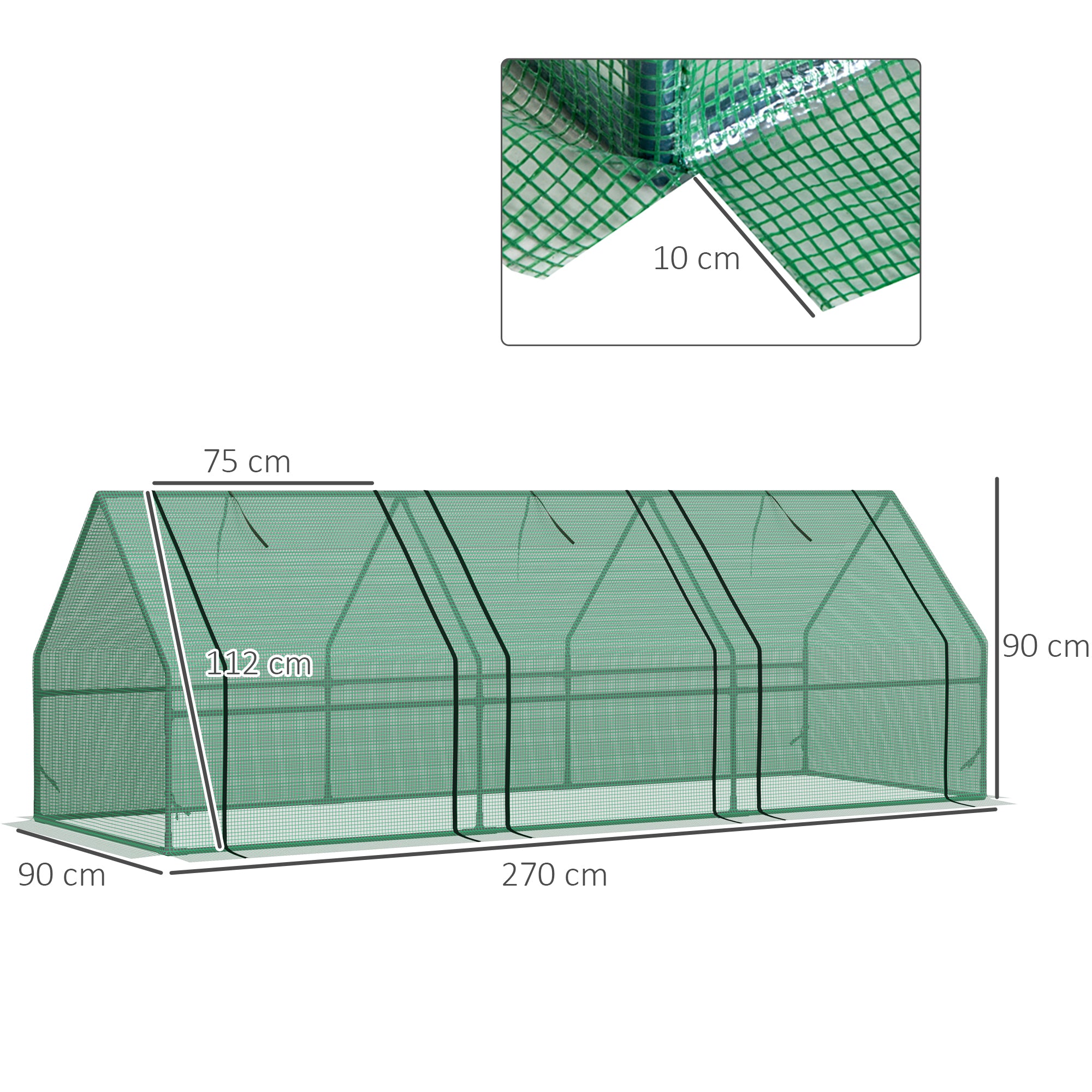 Kozy Mini Small Greenhouse with Steel Frame & PE Cover & Zipped Window Poly tunnel Steeple for Plants Vegetables, 270 x 90 x 90 cm, Green