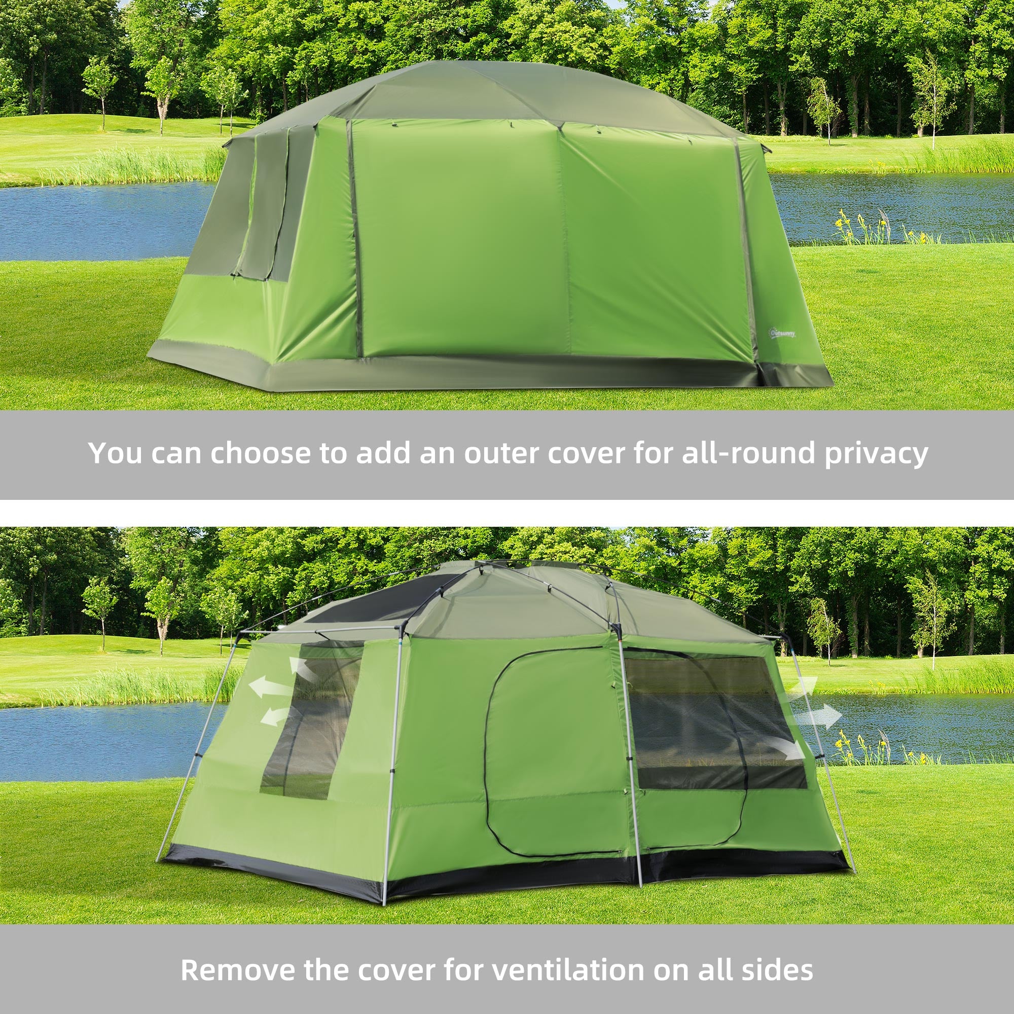 Kozy Tunnel Tent Camping Shelter w/ Porch, Two Rooms, Lamp Hook, Portable Carry Bag