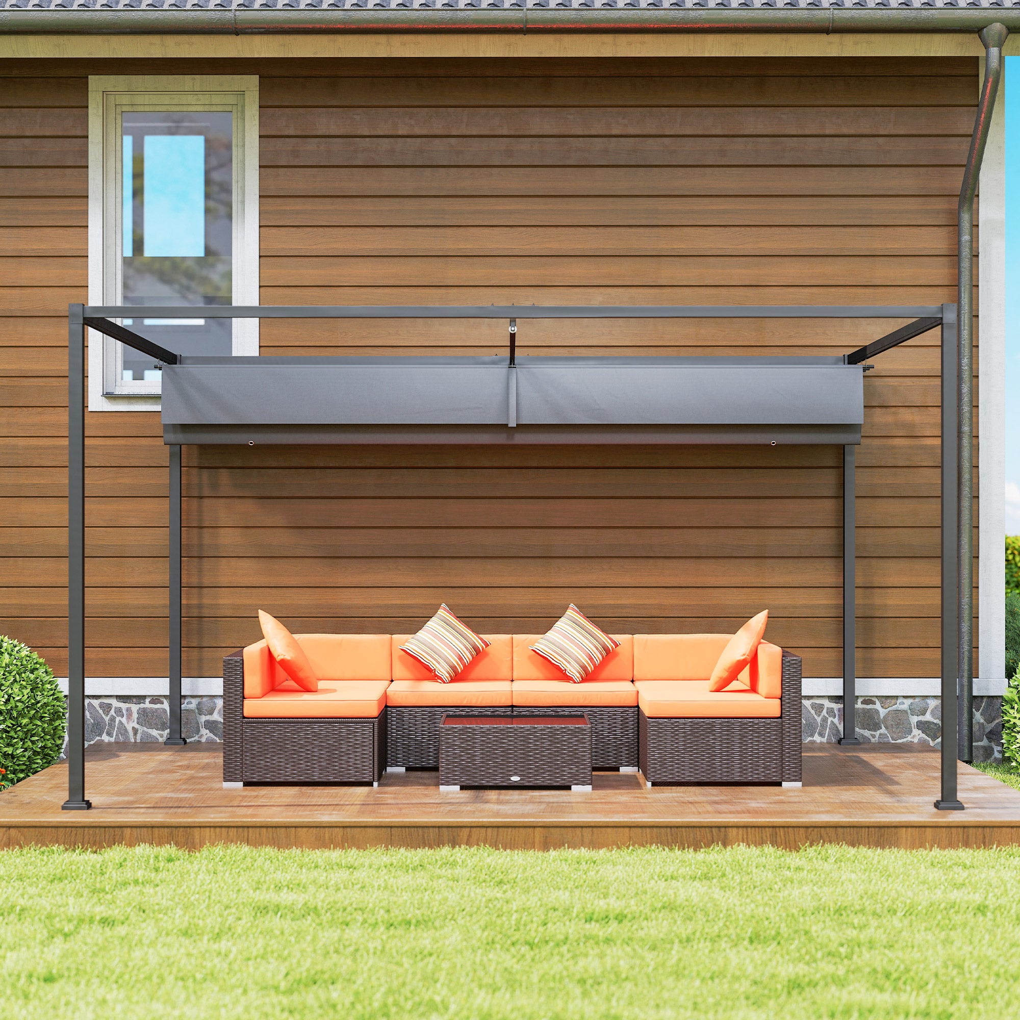 Kozy 4 x 3(m) Metal Outdoor Pergola with Retractable Roof, Outdoor Gazebo with Drainage Holes for Garden, Patio, Lawn, Grey