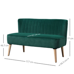 Kozy - Modern Velvet Double Seat Sofa w/ Wood Frame Foam Padding High Back Soft Comfortable Compact Couch Green