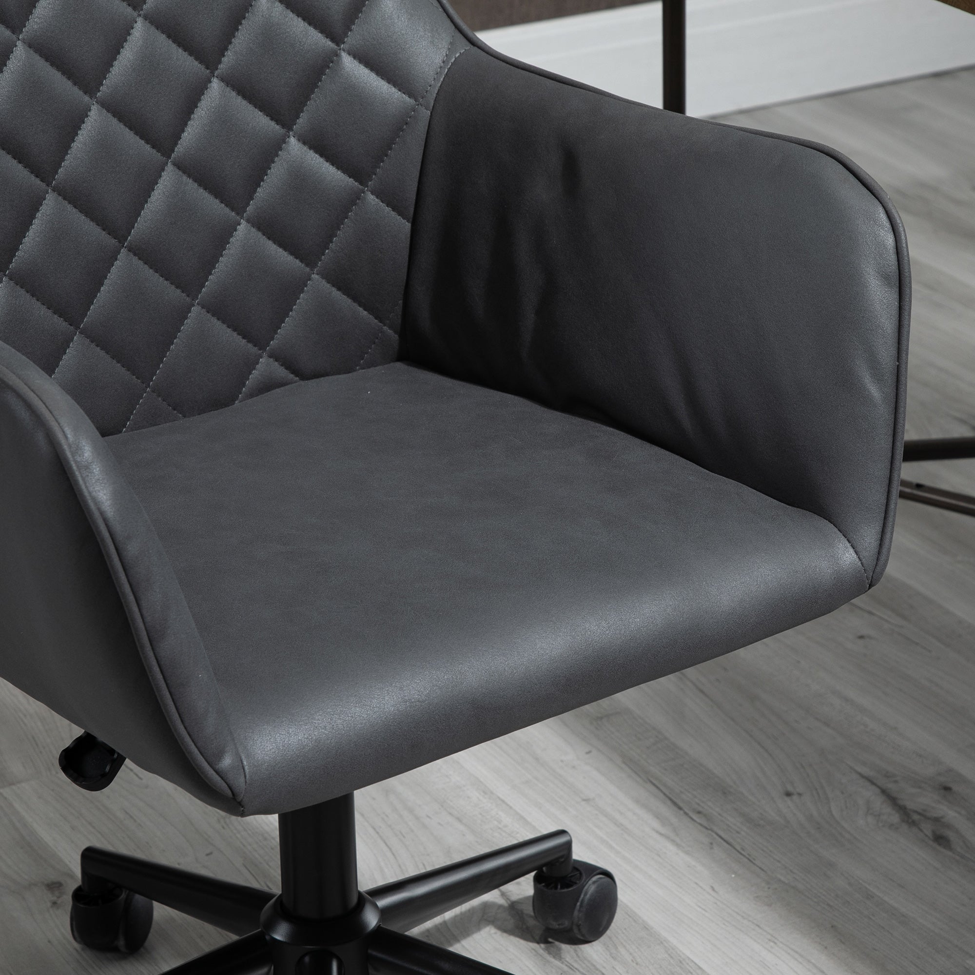 Kozy Office Desk Chair, Leather-Feel Fabric Computer Swivel Chair with Rolling Wheels and Adjustable Height for Home, Grey