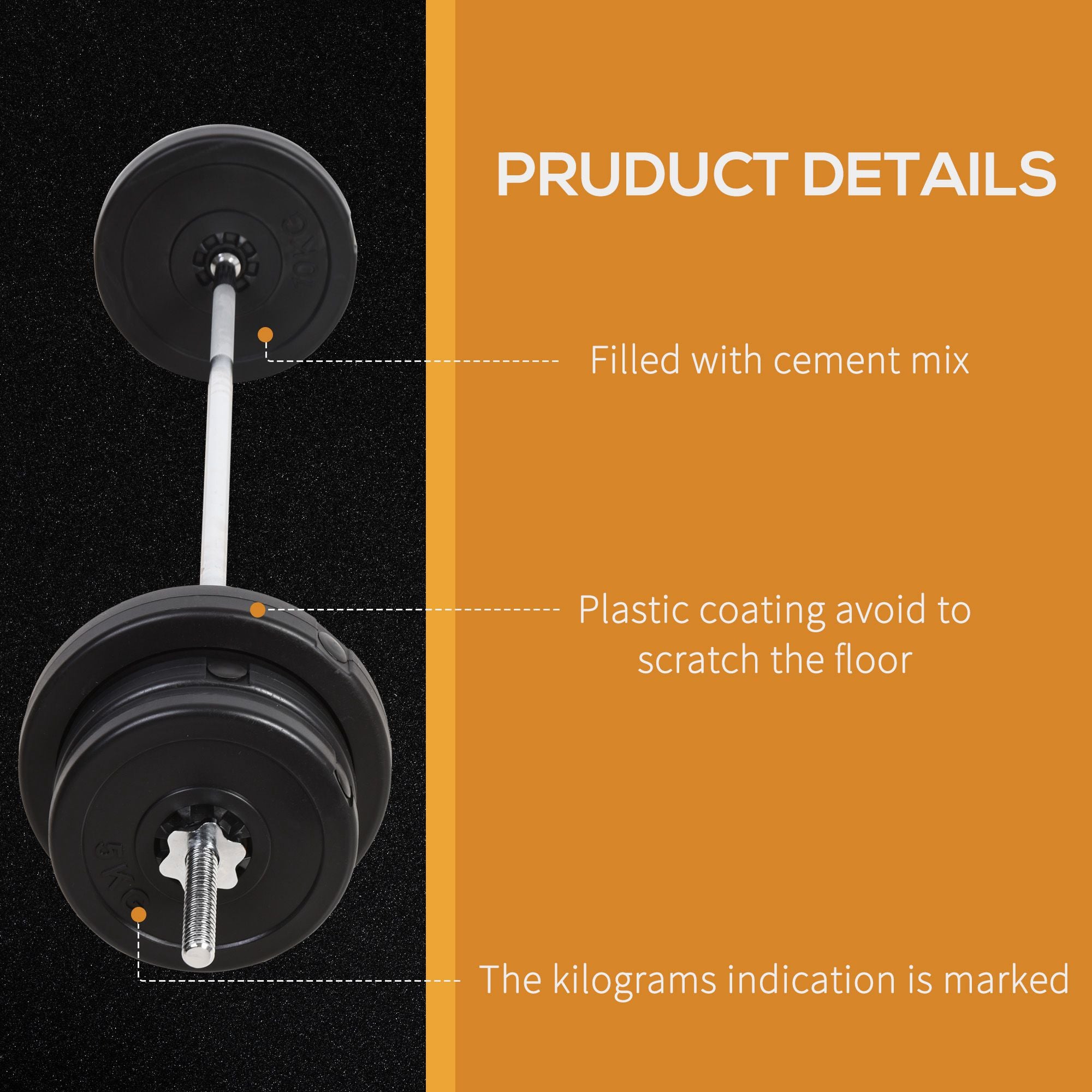 Kozy Dumbbell and Barbell Set with 65kg Adjustable Barbell Weights Set, for Home Gym - Black