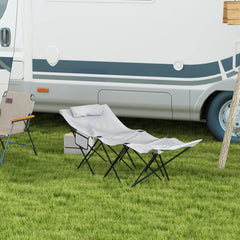 Outsunny Portable Sun Lounger: Foldable Outdoor Sunbed with Side Pocket & Headrest, Light Grey Oxford Fabric | Aosom UK